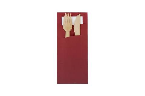 Bestekzakje pochette bordeaux met wit servet