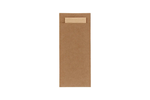 Bestekzakje pochette kraft met beige servet