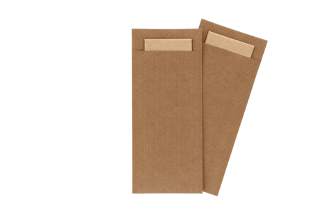 Bestekzakje pochette kraft met beige servet
