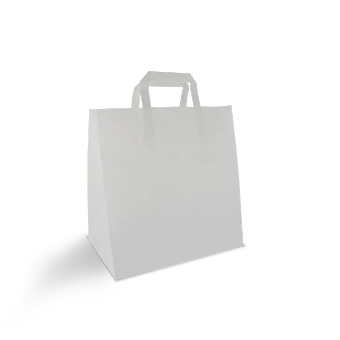 Papieren draagtassen Middel Wit 26+17x27cm BIO